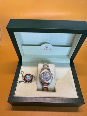 Rolex Yacht-Master 18k Yellow Gold/Steel Blue Dial 35mm Mid Size Watch 168623 - Image 1 of 4