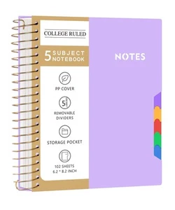 5 Subject Notebook College Ruled with Removable Tabs, Lined Spiral Journals N... - Picture 1 of 7