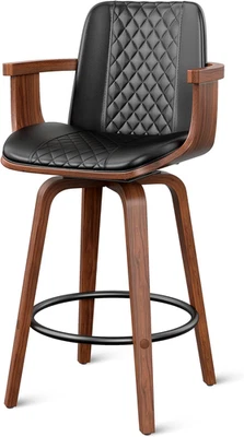 Swivel Bar Stools, 26" Upholstered Counter Height Bar Stools with Wood Legs and - Image 1 of 4