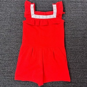 Janie and Jack Red Romper Pockets Girls Size 5 Excellent - Picture 1 of 4