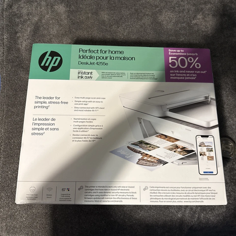 HP DeskJet 4255e Wireless Color All-In-One Inkjet Printer Print Scan Copy Best - Image 1 of 4