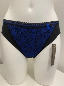 Fauve Emmanuelle Black & Ink Blue Briefs Knickers Pants ruffle trim 0095 Panty - Picture 1 of 9