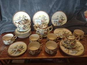 1920’s Japanese Satsuma Tea Set 21 Piece Hand Painted Detailed Gold Marked - Picture 1 of 21