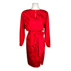 Silk Studio Silk Dress Size 6 Red Collarless Vintage With Bow Long Sleeve