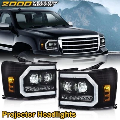 LED DRL Tube Projector Headlight Fit For GMC Sierra 1500 2500HD 3500HD 2007-2013 Foto 1 de 4