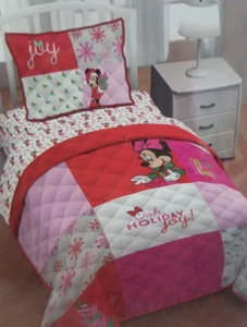 2 pc Disney Minnie Mouse Christmas Twin / Full Quilt & Sham Set NIP - Picture 1 of 7
