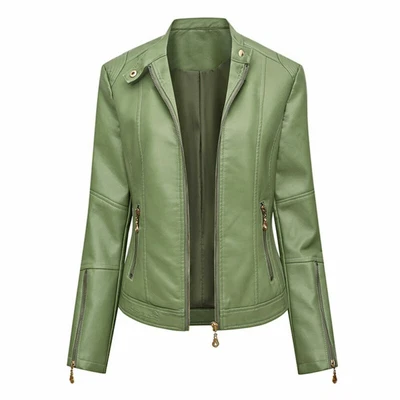 2024 Chaqueta de Cuero Informal para Mujer Damas Cremallera Motociclista Blazer Abrigo Prendas de abrigo Prendas para el torso Foto 1 de 4