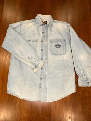Vintage Harley Davidson Denim Button Down Shirt Size Medium Light Wash  - Image 1 of 4