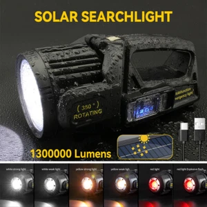 1300000LM Solar/USB Rechargeable LED Spotlight Flashlight Handheld Searchlight - Picture 1 of 13