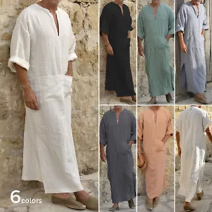 Mens Arab Muslim Long Robe Clothes Casual Middle East Islamic Casual Kaftan Robe - Picture 1 of 18
