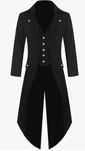 Men's Steampunk Tailcoat Jacket Black Gothic Victorian Coat Uniform Small - Picture 1 of 2