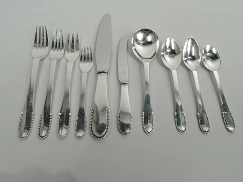 Georg Jensen Beaded Dinner & Lunch Set Scandinavian Danish Sterling Silver Cover