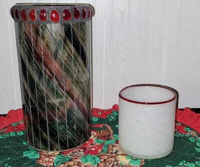 🎅9.75" Mosaic Stain Glass Christmas Vase PLUS FREE 4" Blown Glass Candle Holder - Image 1 of 4