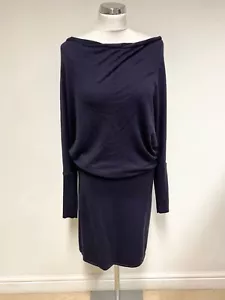 JIGSAW NAVY BLUE POUCHED TOP BATWING SLEEVED KNIT DRESS SIZE S - Picture 1 of 4