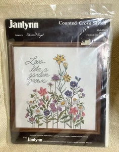 Vintage 1985 New 12x12 JANLYNN 04-608 LOVE wildflower cross stitch kit - Picture 1 of 4