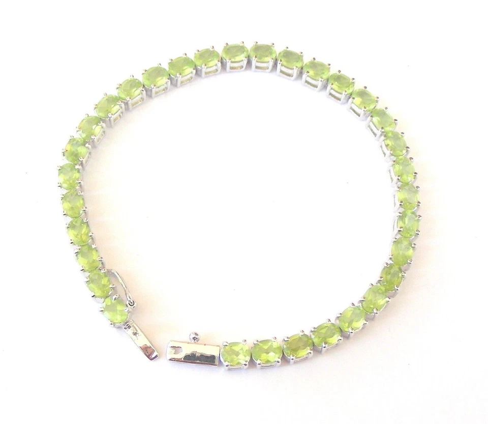 HANDMADE STERLING SILVER GEMSTONE CHAIN BRACELET IN PERIDOT SIZE 7.5" BR60 - Image 1 of 2
