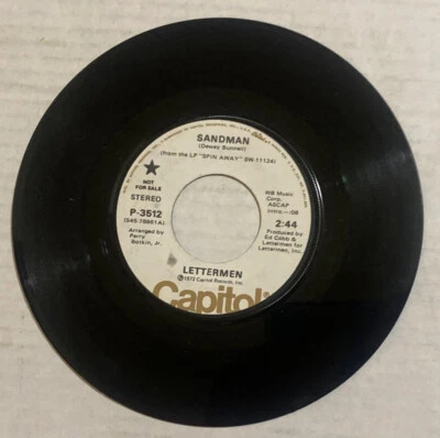 The Lettermen Sandman 7" Vinyl Record Promo Single 1972 Capitol P-3512  - Image 1 of 4