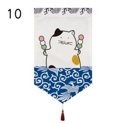 Japanese Short Noren Lucky Cats Printed Canvas Doorway Curtain Kitchen Ornament - Image 1 of 4
