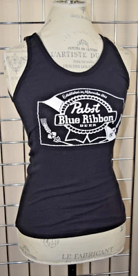 Vintage Tank Top Size S/M 90s Next Level Black Ribbed Pabst Blue Ribbon Cotton - Image 1 of 4