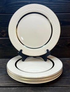 Homer Laughlin Gothic Gold Black Stripe Dinner Plates 10.5” Set Of 4 Restaurant - Picture 1 of 9