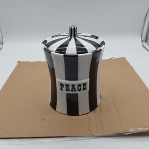 Jonathan Adler PEACE ✌️ Canister Cookie Jar Vice Black White Stripes  - Picture 1 of 7
