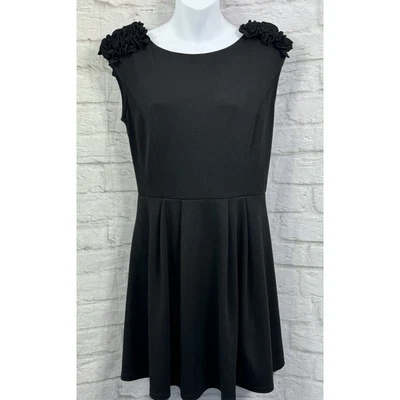 Zuzi Zuzi A-Line Dress Size 12 Black Stretchy Party Occasion Ruffled Shoulders - Image 1 of 4