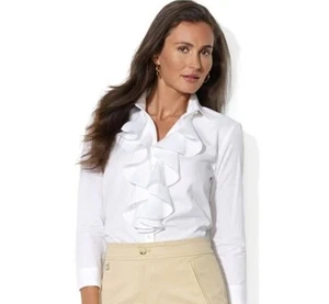 Lauren Ralph Lauren Women's Ruffled Top Blouse French Cuff Size XL  - Picture 1 of 9