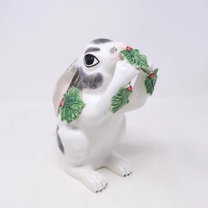 Estatuilla de cerámica vintage MOTTAHEDEH mayólica conejito liebre hojas de Italia - Imagen 1 de 17