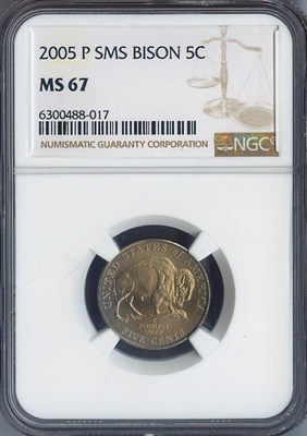 2005 Jefferson Nickel Bison NGC MS67 SMS Holiday Sale 🎁 - Image 1 of 2