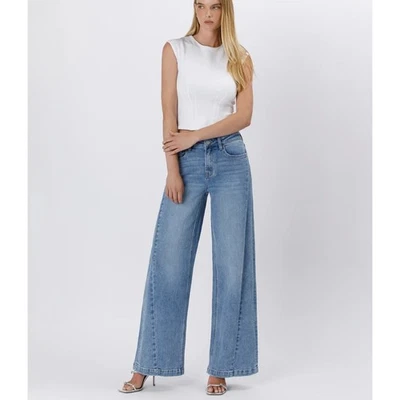 VERVET Enthuse- Wide Leg High Rise Palazzo Jeans Size 28 Light Wash Denim - Image 1 of 4