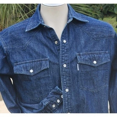 Pearl Snap NUEVA Camisa Vaquera Carhartt Manga Larga Azul Mediana 38 40 gorp Foto 1 de 4