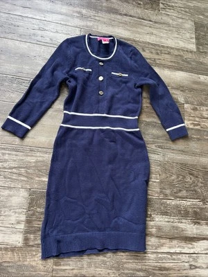 Lilly Pulitzer Danley 毛衣连衣裙女式小号海军蓝针织学院风航海 — 第 1/4 张图片