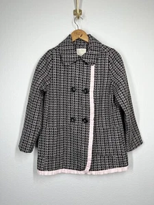 Kate Spade Girls 12 Tweed Pea Coat Black Slipper Pink Trim - Picture 1 of 5