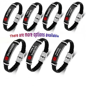 Medical Alert ID Luxe Bracelets Emergency Awareness Silicone Wristbands  - Picture 1 of 21