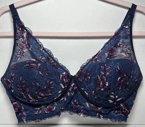 Maidenform Fancy Lace Bra - SIZE 36D- Blue- Floral, Lightly Lined - Picture 1 of 11