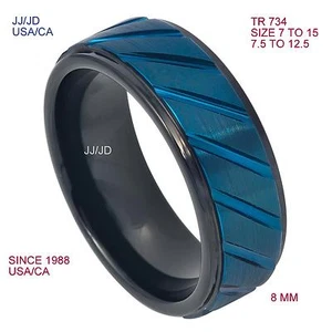 Wolfram Ring blau IP plattiert gerillt Mitte 8 mm Herren Ehering 734 - Bild 1 von 1