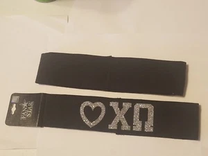 Heart CHI OMEGA Sorority FABRIC Headband NWT SYMBOLS - Black and Silver SPARKLE - Picture 1 of 1