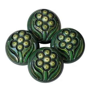 One Large Hand Carved Green Casein Flower Vintage Button, Sold Separately - Picture 1 of 5