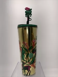 Starbucks Holiday Tumbler Tasse Rentier mit Topper 24 Oz Gold Strohhalm 2024 - Bild 1 von 8