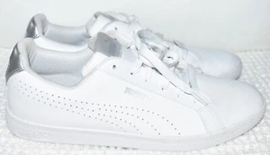 Puma Smash Perforated Women's White And Silver Leather Sneakers Size (9.5) - Picture 1 of 10