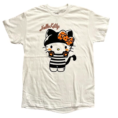 NWOT Hello Kitty Halloween Black and Orange Outfit Womens T-Shirt Tee White S/M - Image 1 of 4
