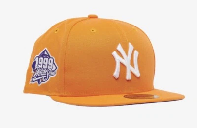 New Era New York Yankees 1999 WS Parche 59FIFTY Sombrero Naranja Talla 7 Púrpura UV Foto 1 de 4