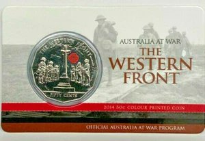 AUSTRALIA 2014 . 50 cents RAM COIN on CARD THE WESTERN FRONT AUSTRALIA at WAR - Picture 1 of 2