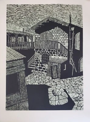 A Vintage Linocut block print Signed Arieh Kimhi, Jerusalem 1974, 10/135 - Image 1 of 4
