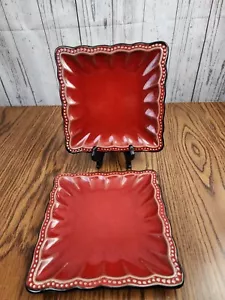 Roscher Hobnail Collezione Piatti da Pranzo Insalata Quadrati Rosso e Nero RARO! WOW 8" - Foto 1 di 12