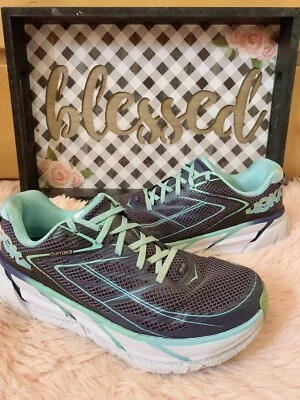 Hoka One One Clifton 3 Women’s Size 8.5 Trail Running Shoes Blue White Teal - Image 1 of 4