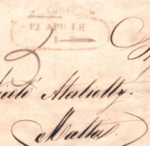 IONIAN ISLANDS British Admin (GREECE) Cover *CORFU* Letter 1848 Malta SHIPS KT2 - Picture 1 of 21