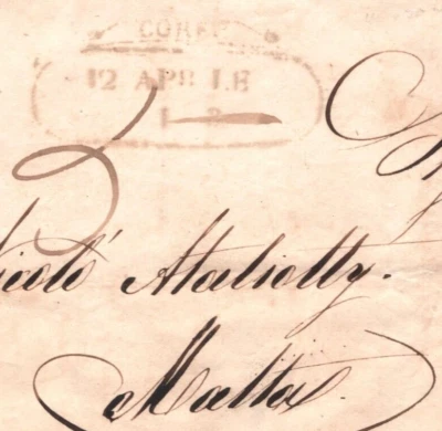 IONIAN ISLANDS British Admin (GREECE) Cover *CORFU* Letter 1848 Malta SHIPS KT2 - Image 1 of 4