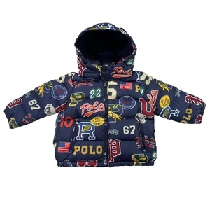 Polo Ralph Lauren Kids Size 18M VARSITY PRINT Down Hooded Jacket NWT - Picture 1 of 16