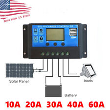 10/20/30/40/60A PWM Solar Panel Battery Regulator Charge Controller USB 12/24V